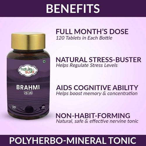 Nature Sure Brahmi Vati 120 Buddhiwardhak Ayurvedic Tablets for Brain Health, Memory Boost, Mental Alertness and Mind Relaxation in Men and Women