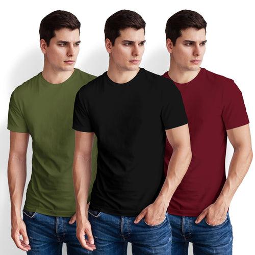 Men's Half Sleeve Tshirt - Pack of 3 (Olive Green-Black-Maroon)