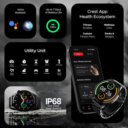 boAt Lunar Embrace | Smartwatch with 1.51" (3.83 cms) round AMOLED Display, Functional Crown, 100+ Sports Modes, IP68 rating