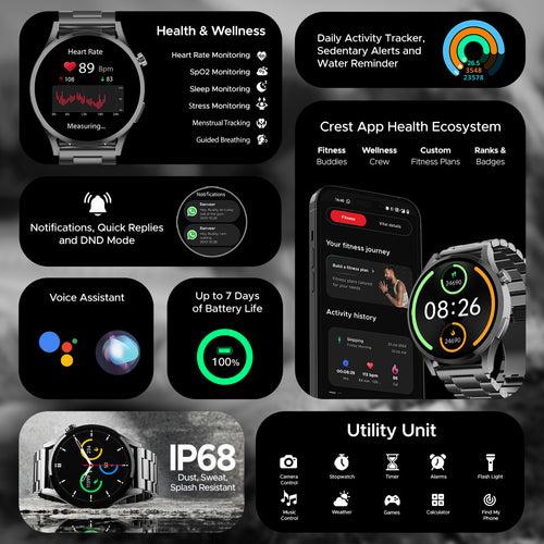 boAt Lunar Embrace | Smartwatch with 1.51" (3.83 cms) round AMOLED Display, Functional Crown, 100+ Sports Modes, IP68 rating