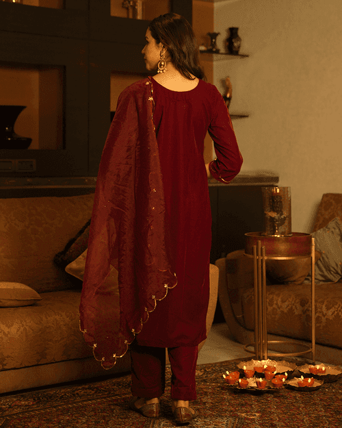 RUBY RED VELVET SUIT SET