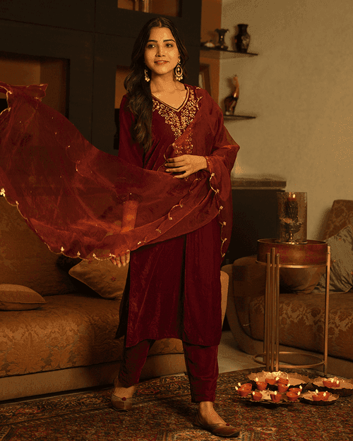 RUBY RED VELVET SUIT SET