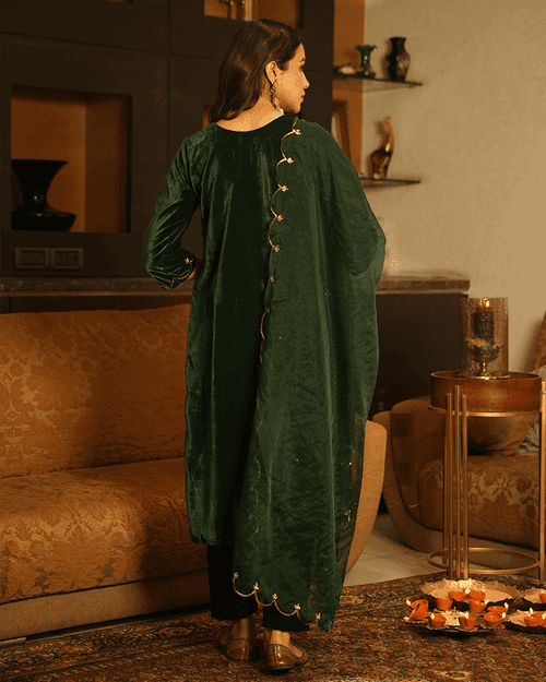 EMERALD GREEN VELVET SUIT SET