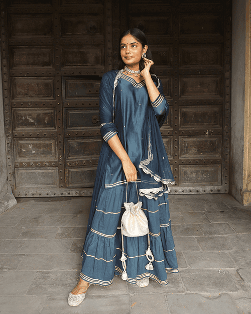 NAVY BLUE SHARARA SET WITH GOTTA WORK