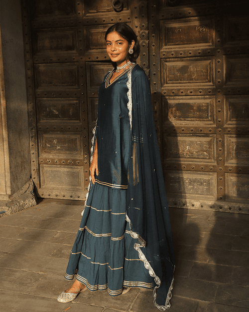 NAVY BLUE SHARARA SET WITH GOTTA WORK