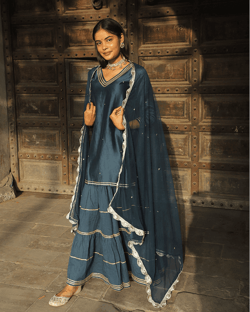 NAVY BLUE SHARARA SET WITH GOTTA WORK