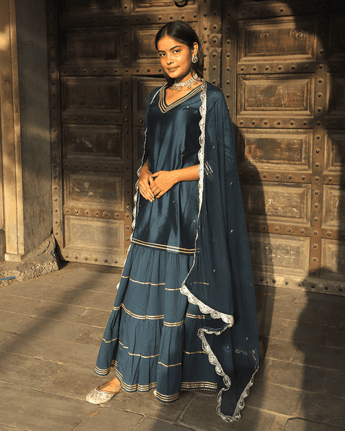 NAVY BLUE SHARARA SET WITH GOTTA WORK