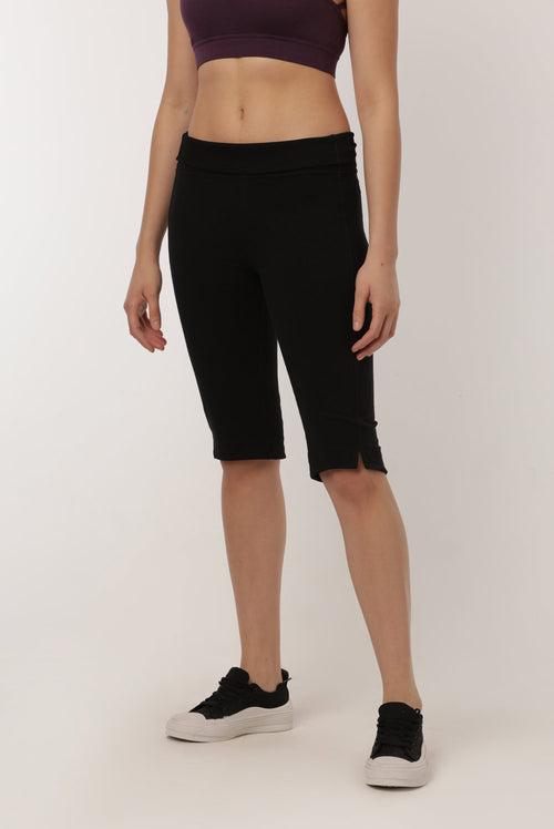 Womens Knee Length Yoga Shorts : Ardha Black