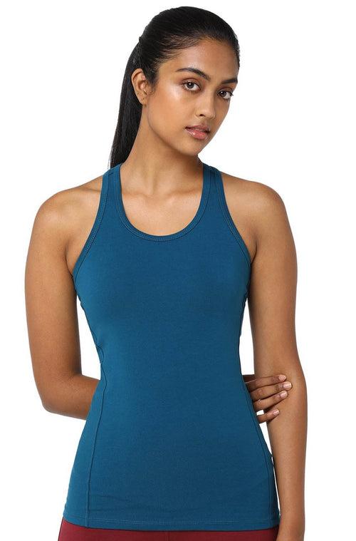 Yoga Racerback Tank Fitted Organic Cotton I Chin Seaport Blue