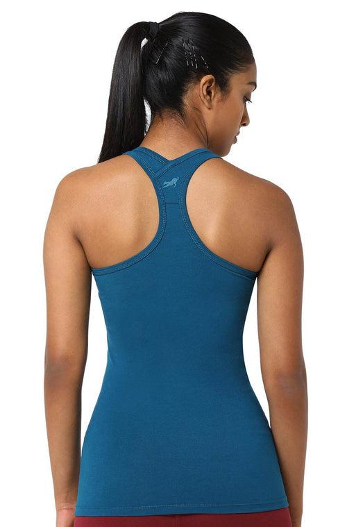 Yoga Racerback Tank Fitted Organic Cotton I Chin Seaport Blue