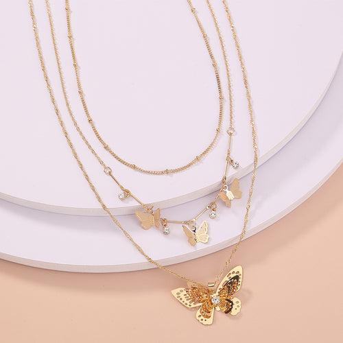 Hollow Butterfly Pendant Layered Necklace