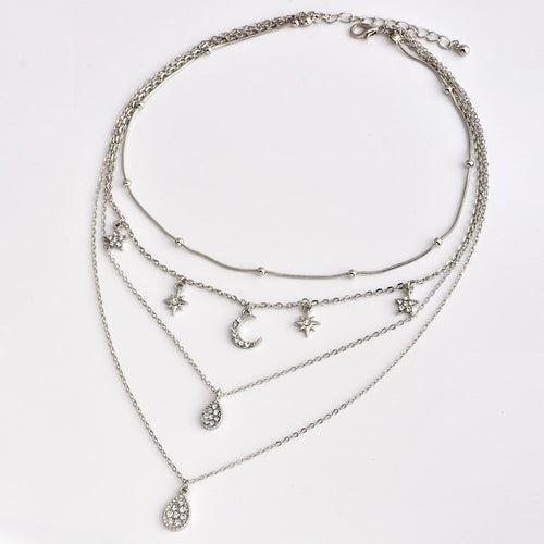 Water Drop With Stars & Moon Layered Necklace