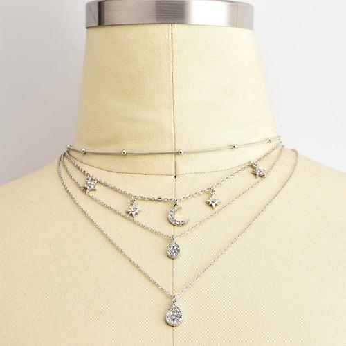 Water Drop With Stars & Moon Layered Necklace