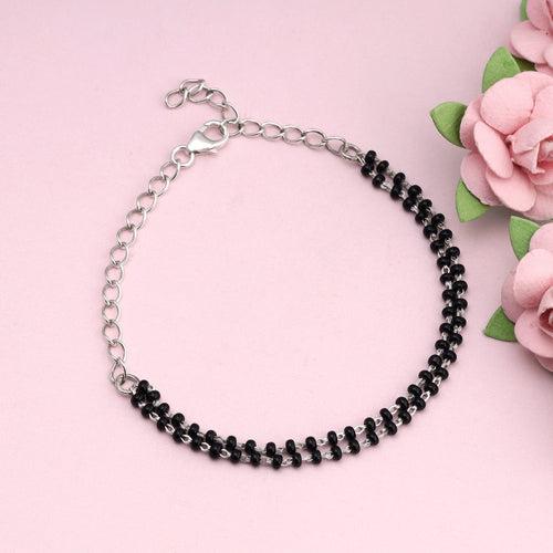 Silver Black Beads Bracelet