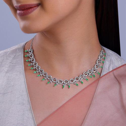 Silver Zircon-Studded Kalash Necklace