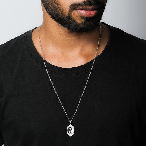 Silver Yin Yang Pendant With Link Chain For Him