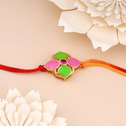 Golden Colourful Floral Rakhi cum Pendant