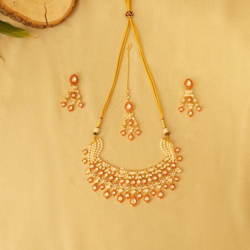 Haven Red Pearl String Kundan Set