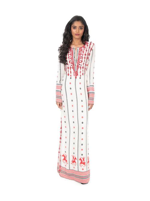 White & Red Printed Kaftan