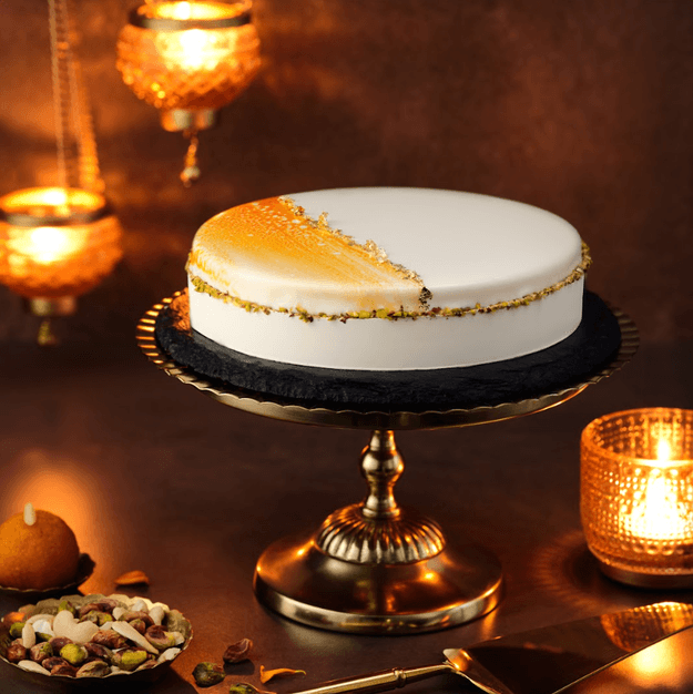 Pistachio and Cashew nut entremet with Saffron boondi (Eggless)