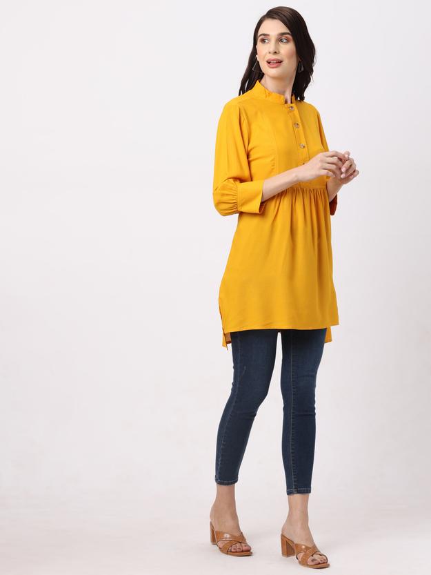 Stylish Mustard Peplum Women’s Full Sleeves Tunic Top