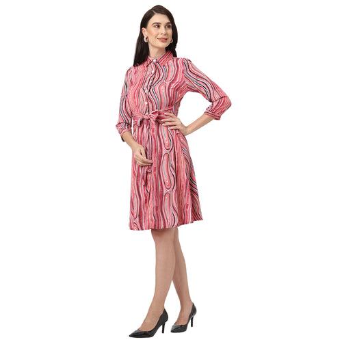 Vibrant and Stylish Red Abstract Printed Women’s Shirt Dress