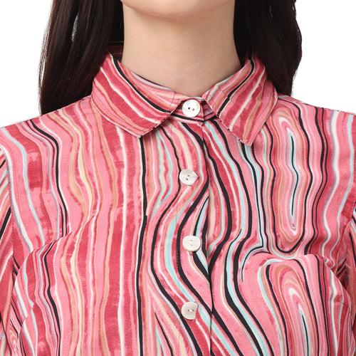 Vibrant and Stylish Red Abstract Printed Women’s Shirt Dress