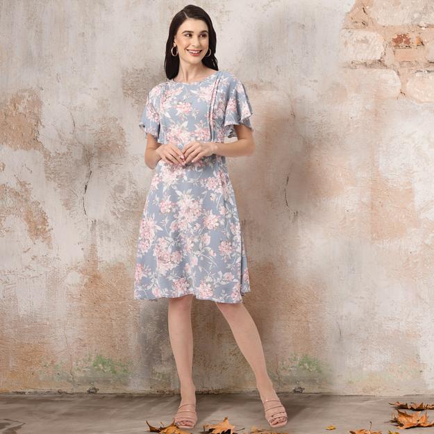 Stylish Grey Summer Floral Dress for Women