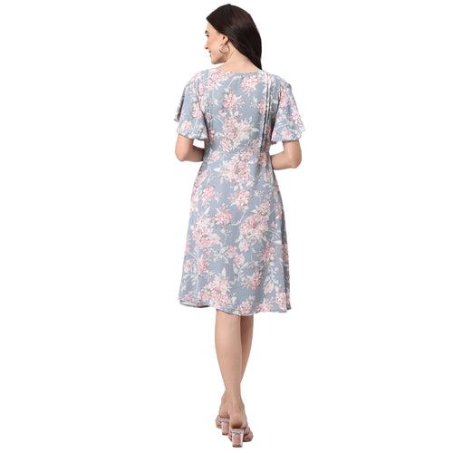 Stylish Grey Summer Floral Dress for Women