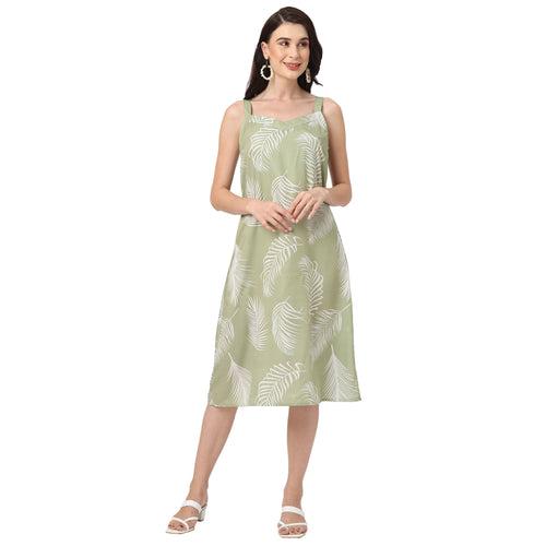 Trendy Green Shoulder Strap Summer Midi Dress for Women