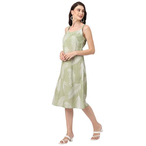 Trendy Green Shoulder Strap Summer Midi Dress for Women