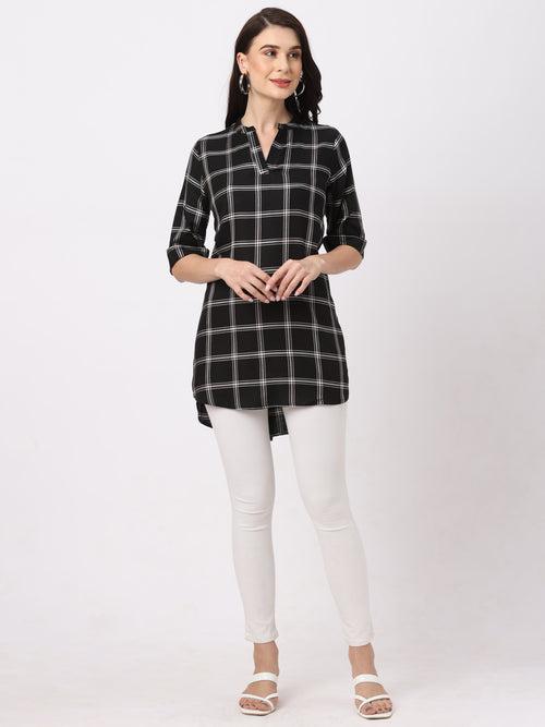 Stylish Black Checkered Women’s Tunic Top