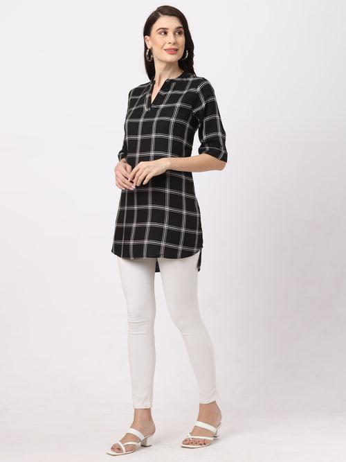 Stylish Black Checkered Women’s Tunic Top