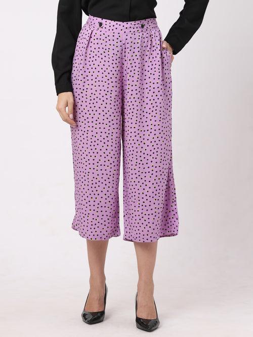 Stylish Pale Pink Polka-Dotted Culotte Pants For Women