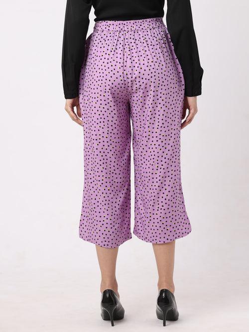 Stylish Pale Pink Polka-Dotted Culotte Pants For Women