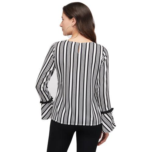 Birch Stripe Top With Flared Sleeves.