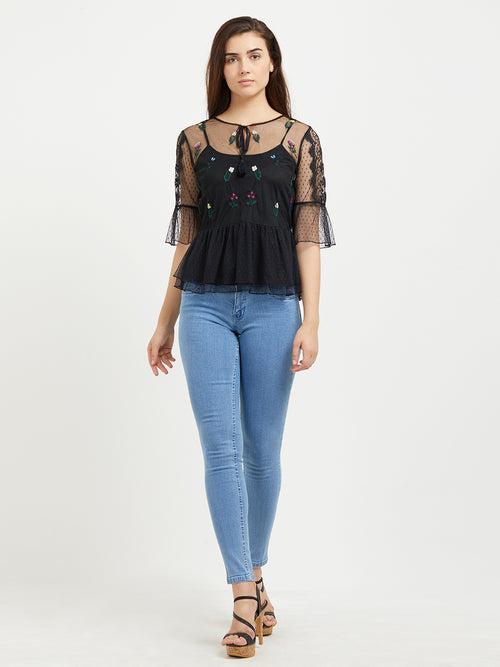 Black Lace Top With Bell Sleeves