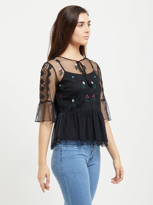 Black Lace Top With Bell Sleeves