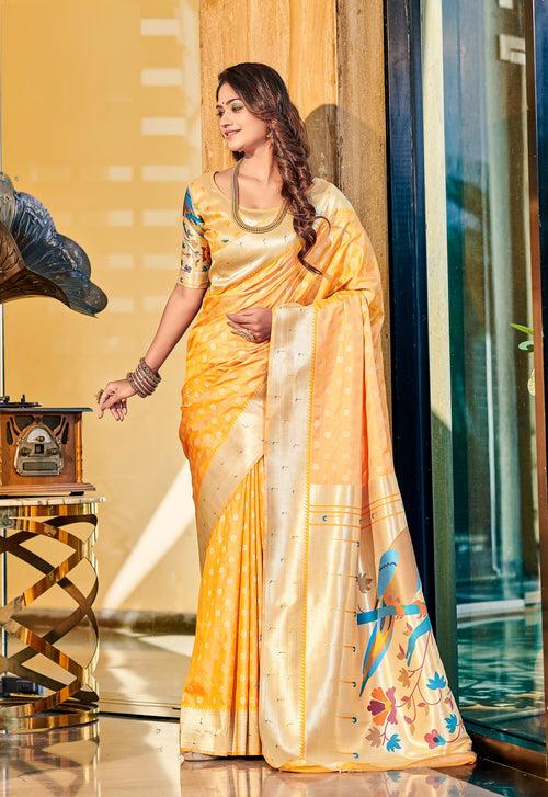 Creamish Yellow Color Paithani Silk Saree -Deepaali  Collection YF30093
