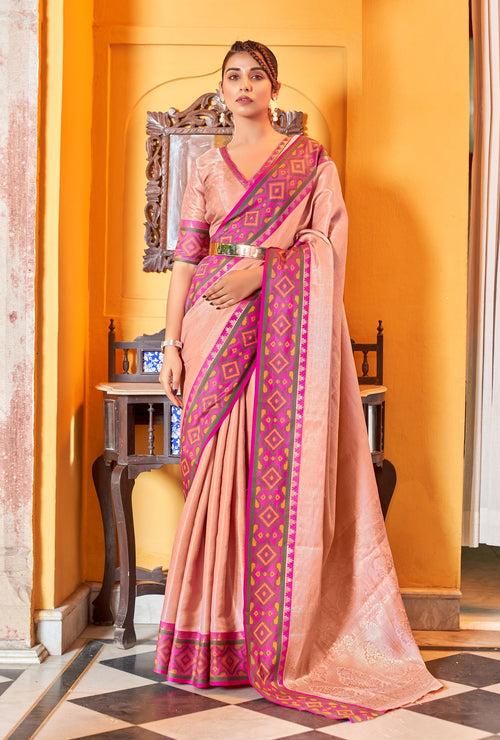 Baby Pink Color Kanchivaram Silk with Pochampaly Pattern Saree -Deepaali  Collection YF30166