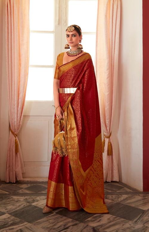 Red Color Kanjivaram Silk With Copper zari weaving Saree -Deepaali  Collection YF30149