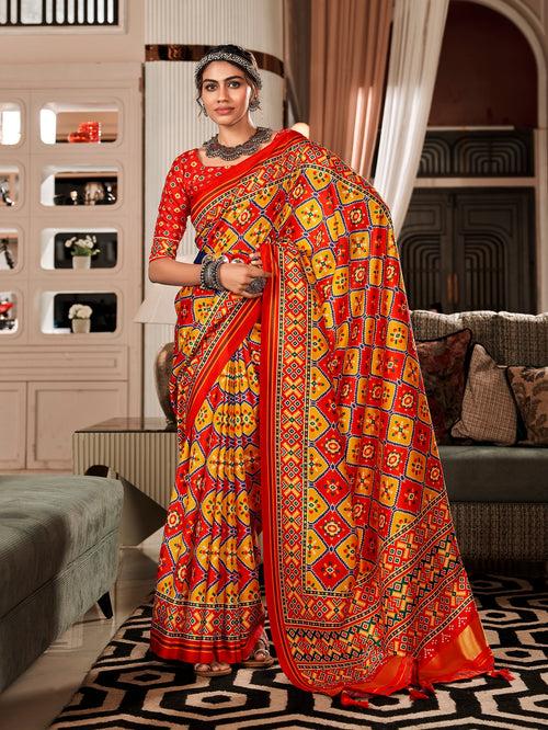 Yellow and red Color Tusser Patola Saree -Anantaa Collection YF30232