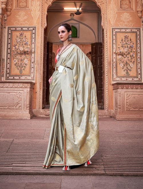 Grey Color Zari Weaving Satin Saree Saree -Anantaa Collection YF30224