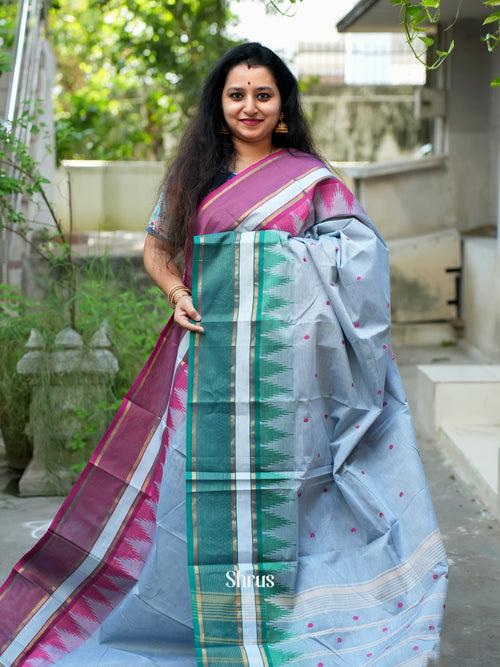 Bluish Grey & Green - Chettinad Cotton Saree