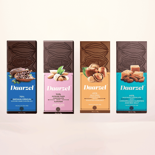 Pack of 4 Daarzel - 45% - 70% Vegan Dark Chocolate Box