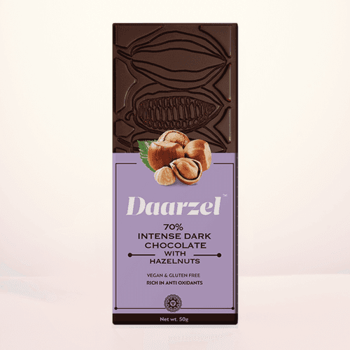 Daarzel - 70% Intense Dark Chocolate with Hazelnuts | Vegan & Gluten Free | 50 g