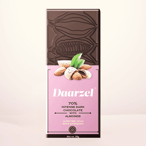 Daarzel - 70% Intense Dark Chocolate with Almonds | Vegan and Gluten-Free | 50 g