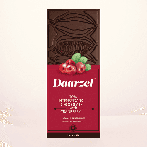 Daarzel -  70% Intense Dark Chocolate with Cranberry | Vegan & Gluten Free | 50 g