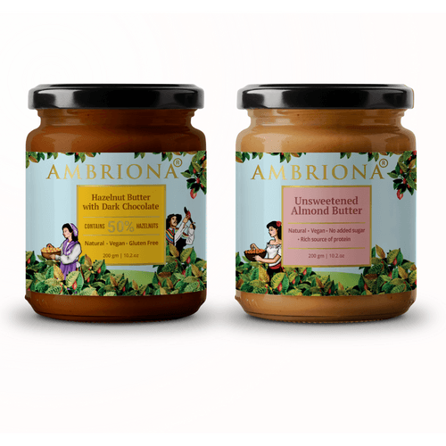 Combo of Hazelnut Butter with Dark Chocolate and Classic Unsweetened Almond Butter ( Creamy)  Vegan | Gluten Free | All Natural | Unsweetened | Vegan |  High Protein |  400 g