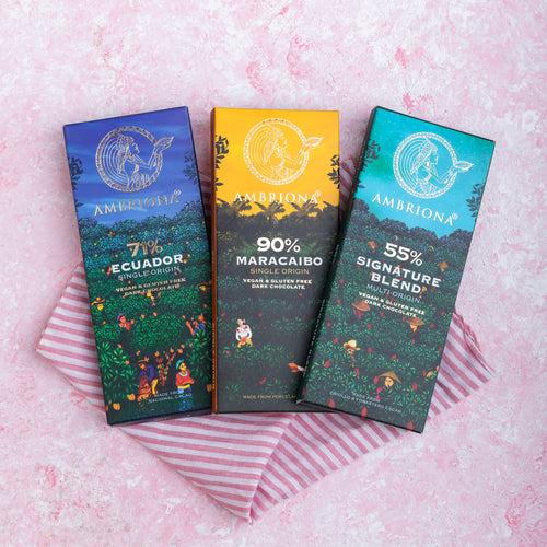 Pack of 3 Single Origin  Dark Chocolate 55 - 90%